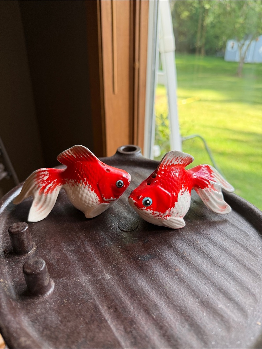 Vintage Norcrest Bright Red Goldfish Salt & Pepper Shakers RARE
